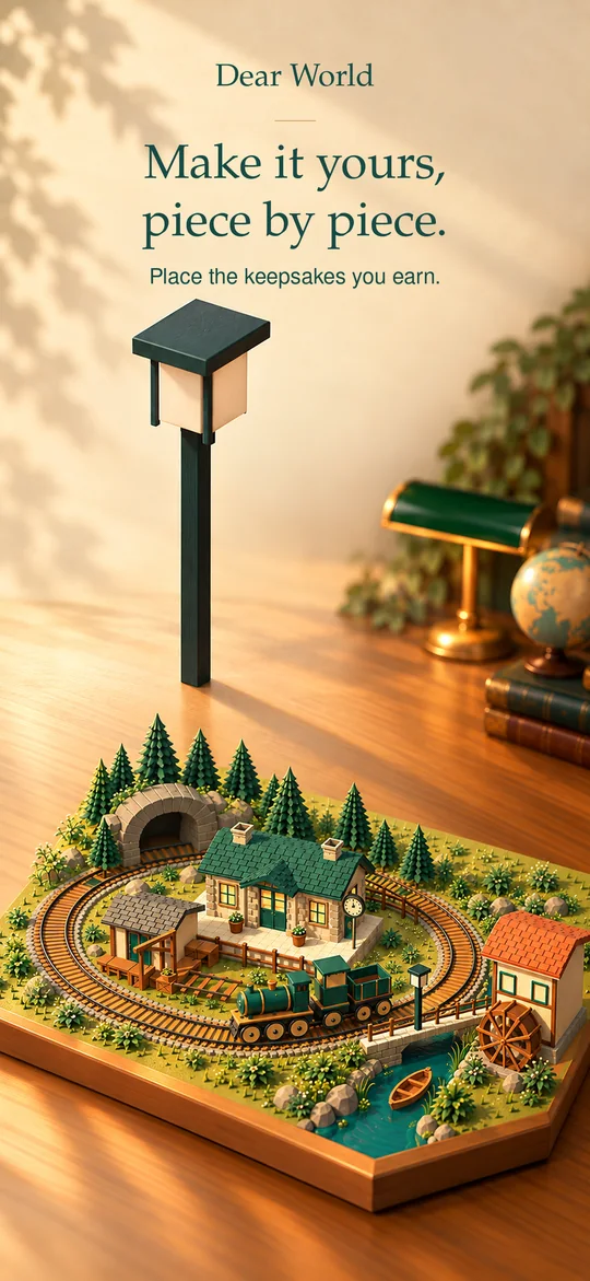 Make it yours, piece by piece. A lamp keepsake beside the railway.