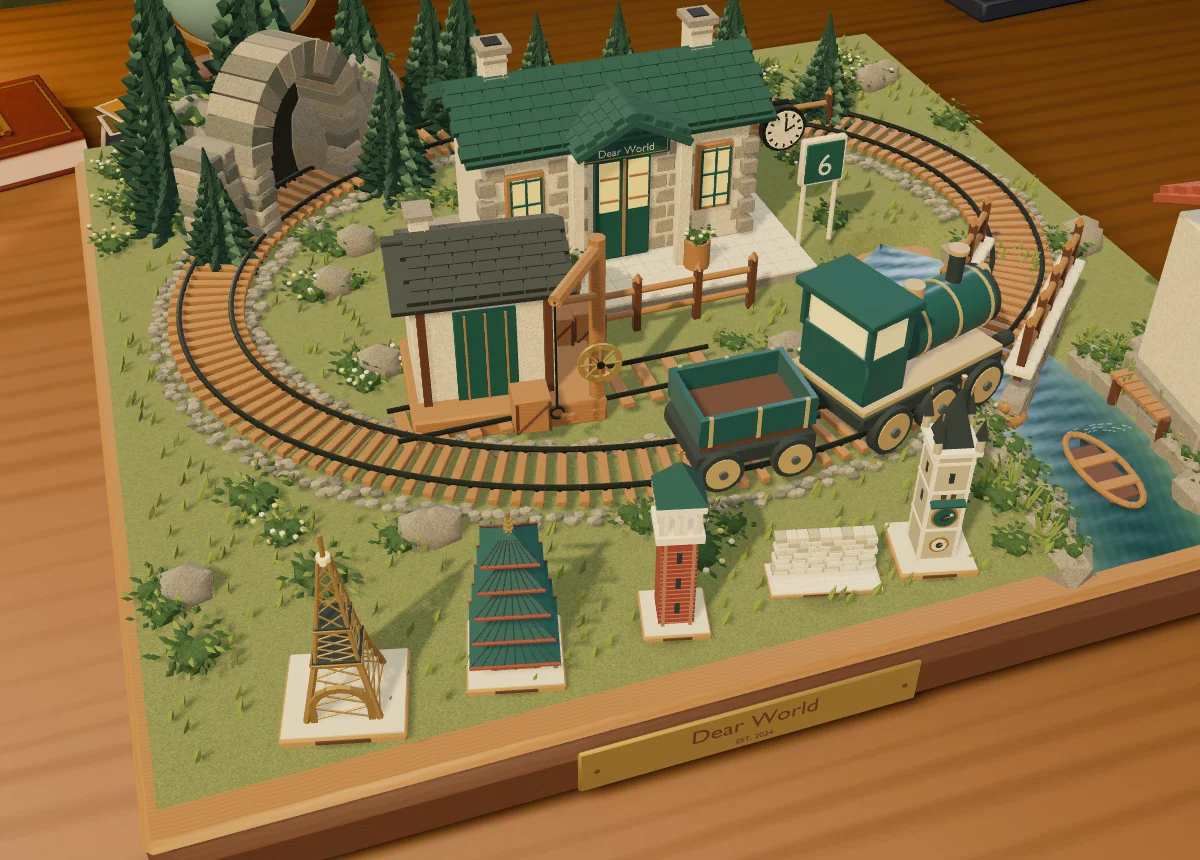 The woodland layout at home with the five landmarks standing along its front: the Eiffel Tower, the pagoda, the campanile, the Kotel and the Orloj.